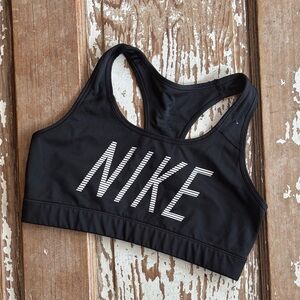 Nike Women's Black Sports Bra with White Logo - M